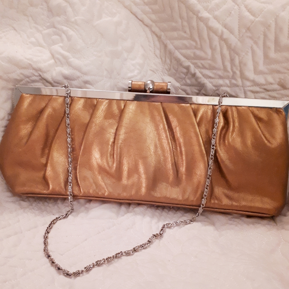Gold Faux Leather Clutch Bag